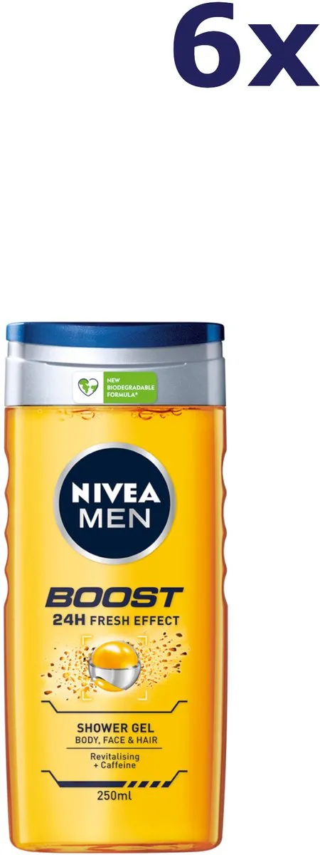 NIVEA MEN Boost Douchegel 3-in-1 - 6x250ml - afbeelding 6 van 6