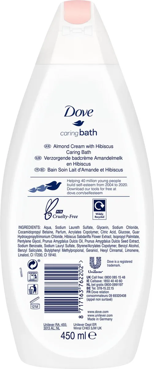 Dove Caring Bath Amandelmelk & Hibiscus Badcrème - 24 Stuks
