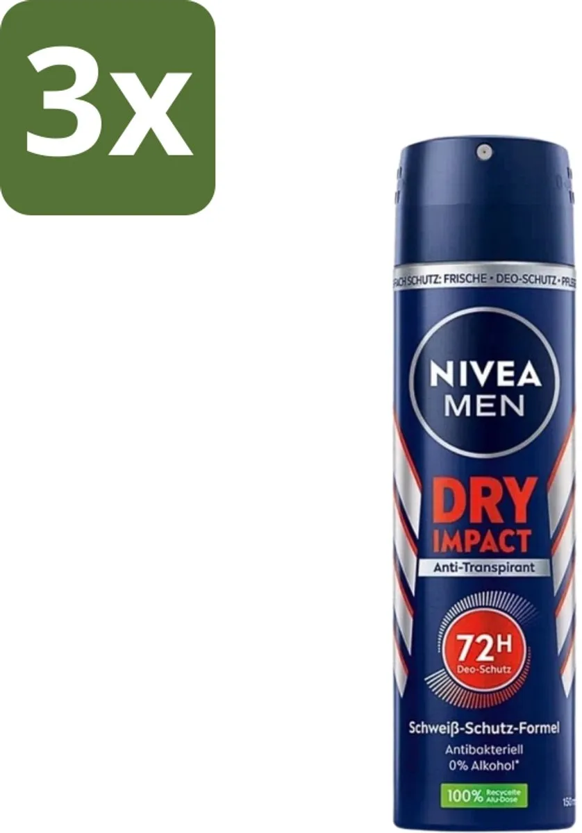 NIVEA Men Deo Spray Dry Impact 150ml - 3 Stuks