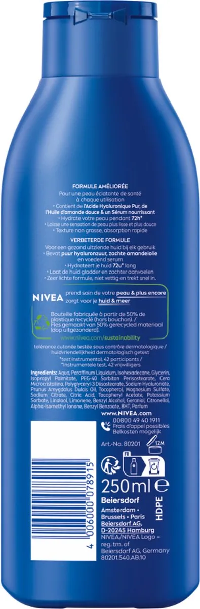 NIVEA Body Milk Verzorgend 250ml - Hyaluron & Amandelolie