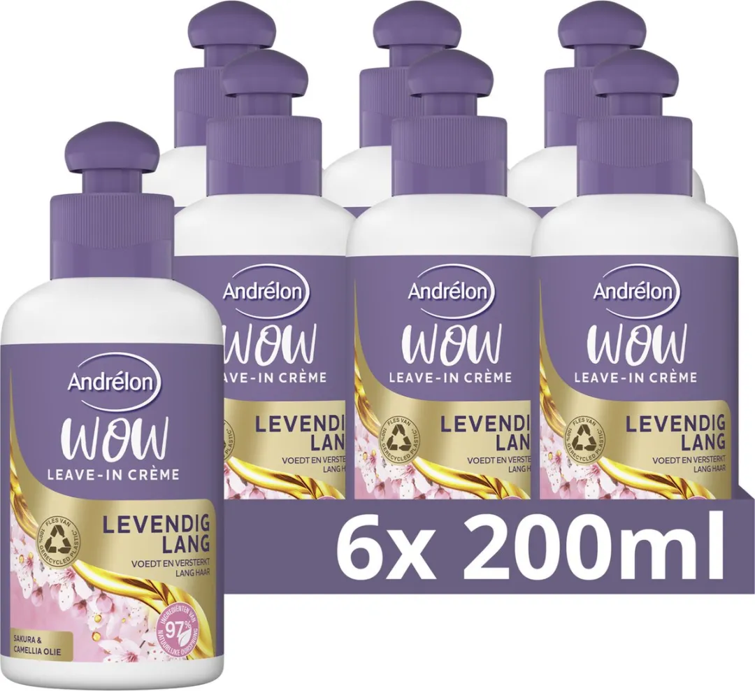 Andrélon WOW Leave-In Crème Levendig Lang - 6x200ml
