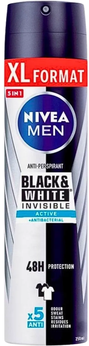 NIVEA Men Invisible Black & White Active Deospray 250ml - 5x250ml