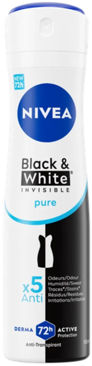 NIVEA Black & White Invisible Pure Deodorant Spray 150ml - 24 Stuks