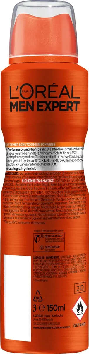 L'Oréal Paris Men Expert Deo Spray Heat Protect 45°C 150ml - afbeelding 6 van 6