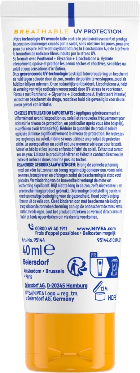 NIVEA SUN UV Face Sensitive SPF50+ Zonnebrand 40ml