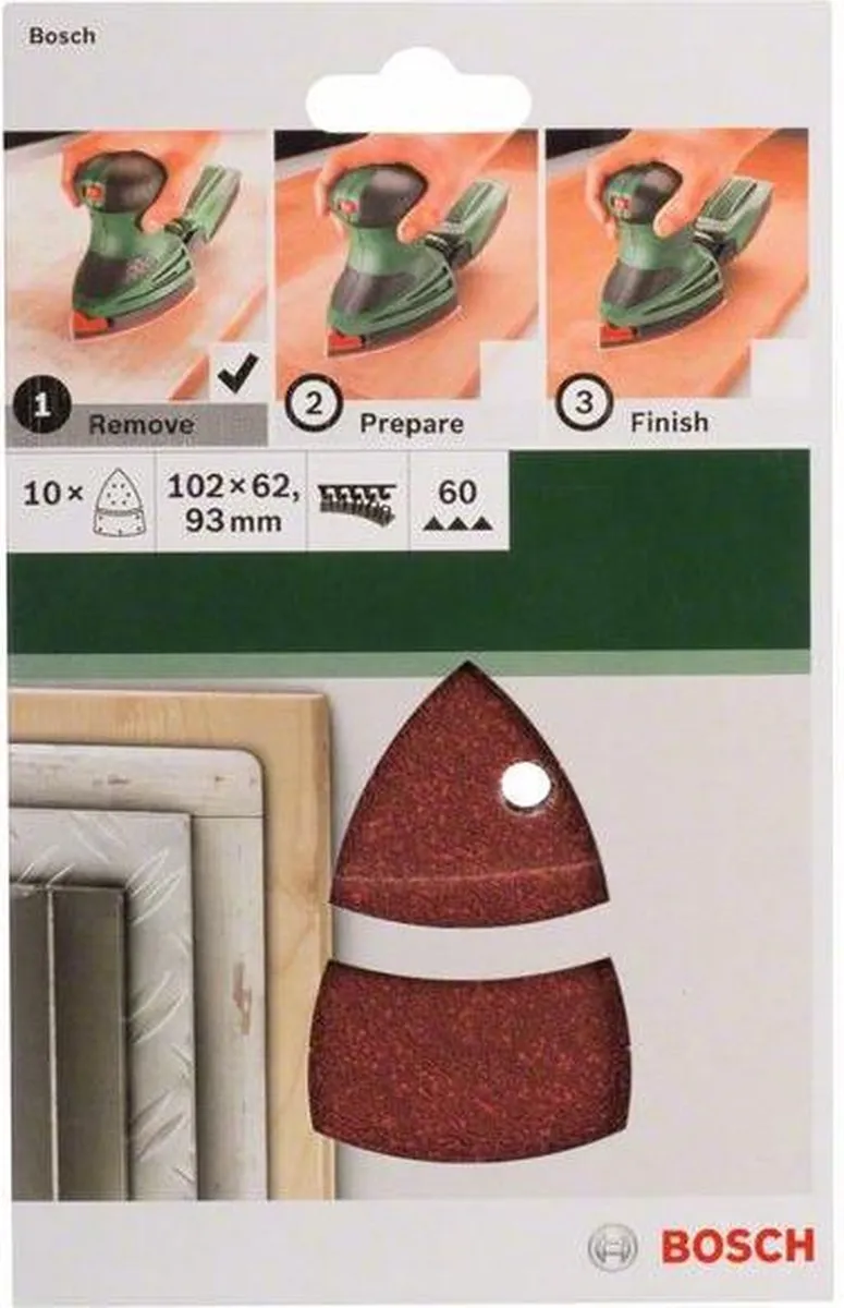 Bosch 10-delige schuurbladset voor multischuurmachines 102 x 62 mm - korrel 60