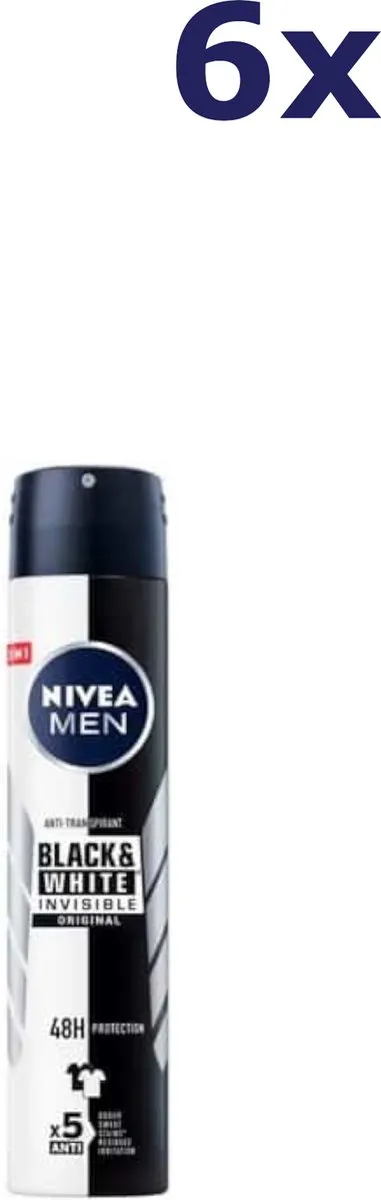 6x Nivea Deospray Men XXL - Invisible Black & White Original Anti Transpirant 200 ml