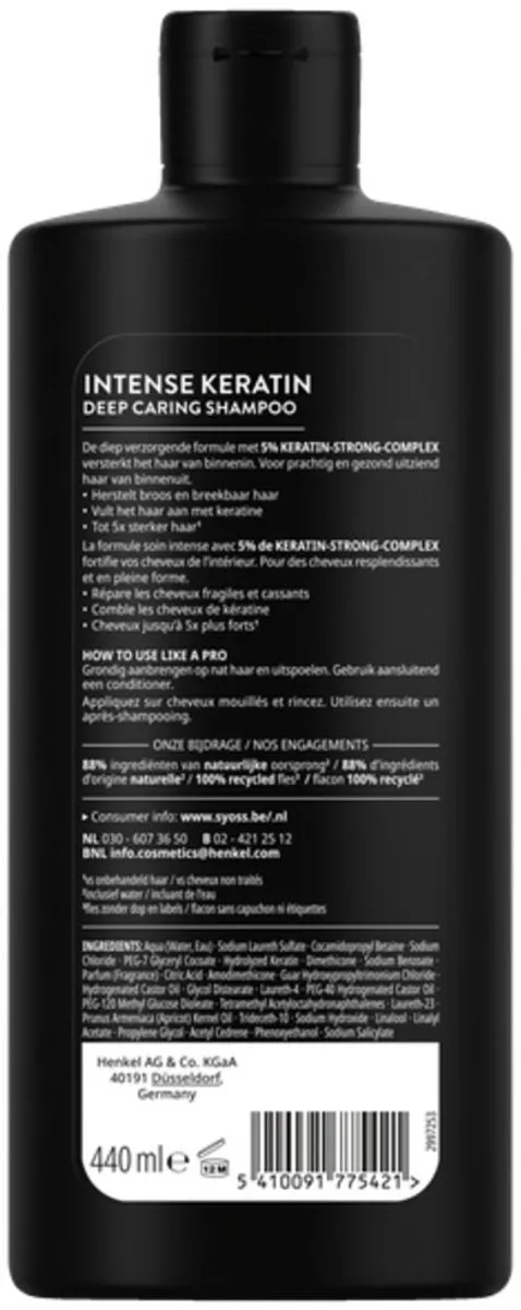 Syoss Intense Shampoo Keratin Deep Caring 440 ml - Bulkverpakking - 15 stuks