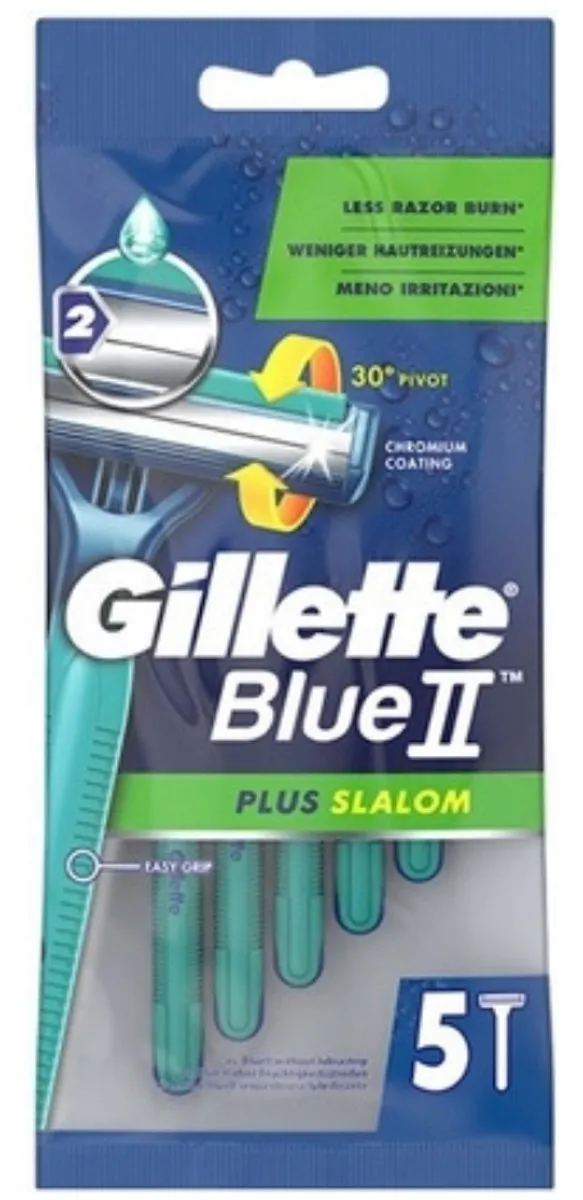 Gillette Blue II Plus Slalom Wegwerpscheermesjes 5 Stuks - Blauw