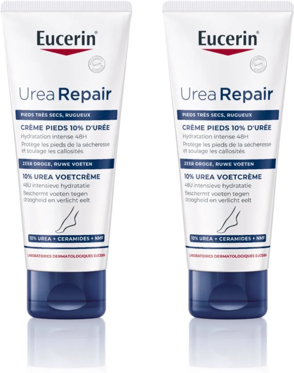 Eucerin UreaRepair Voetcrème 10% Urea - Ureum en Ceramiden Crème voor Zeer Droge en Ruwe Voeten - Ongeparfumeerd - 100ml - Voordeelverpakking - Bundel van 2