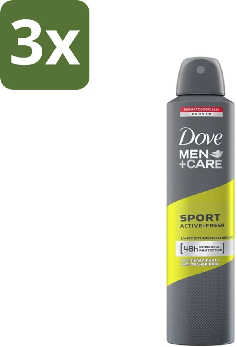Dove - Deodorant - Spray Men - Sport Active + Fresh - Energiek en verfrissend - 250 ml - Bulkverpakking - 3 stuks