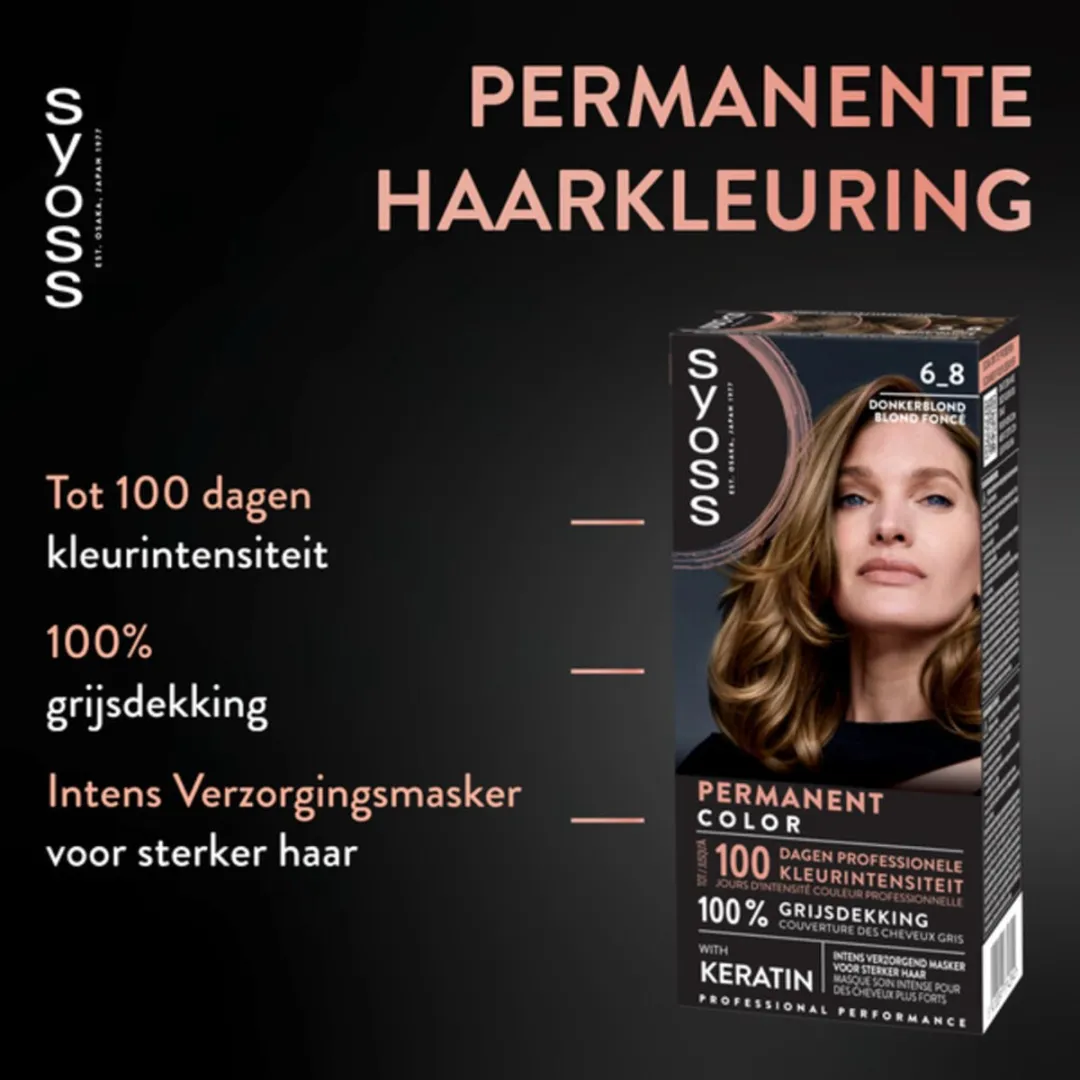 SYOSS - Permanent Coloration 6-8 - Haarverf - Permanente Haarkleuring - Donkerblond - Grijsdekking - Voordeelverpakking - 6 stuks - Permanente haarkleuring - Donkerblond