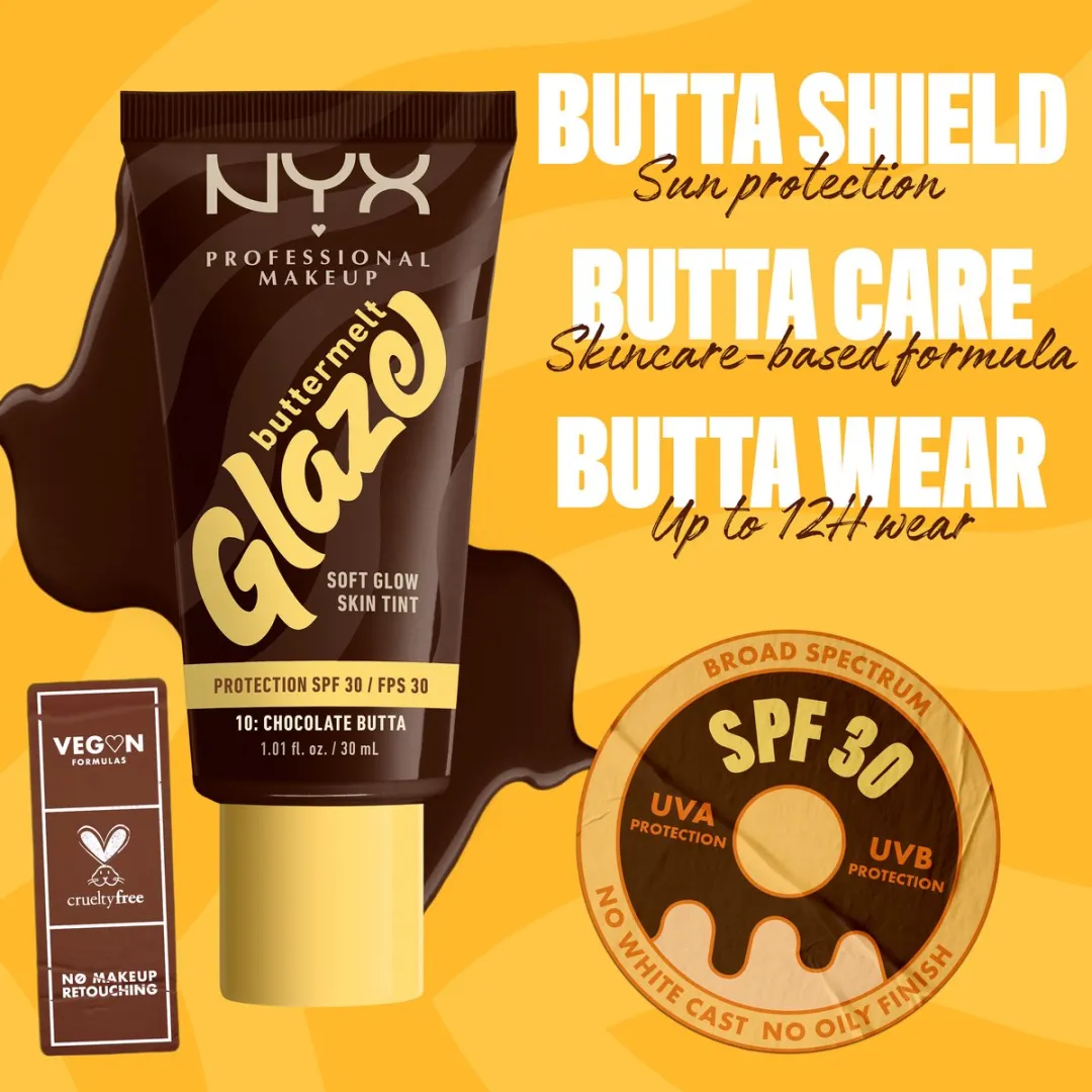 NYX Professional Makeup Buttermelt Glaze Foundation Chocolate Butta - SPF 30 - 30ml