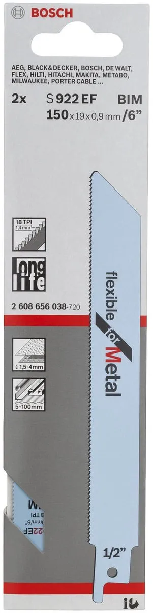 Bosch Reciprozaagblad S 922 EF Metaal - 2 Stuks