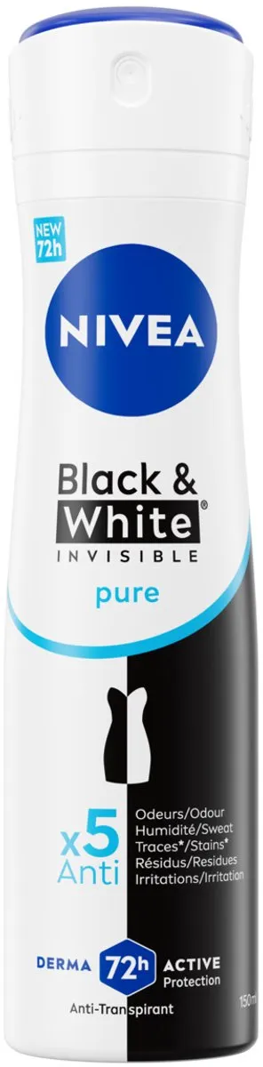 NIVEA Invisible For Black & White Deo Spray 72u - 6x150ml - afbeelding 6 van 6