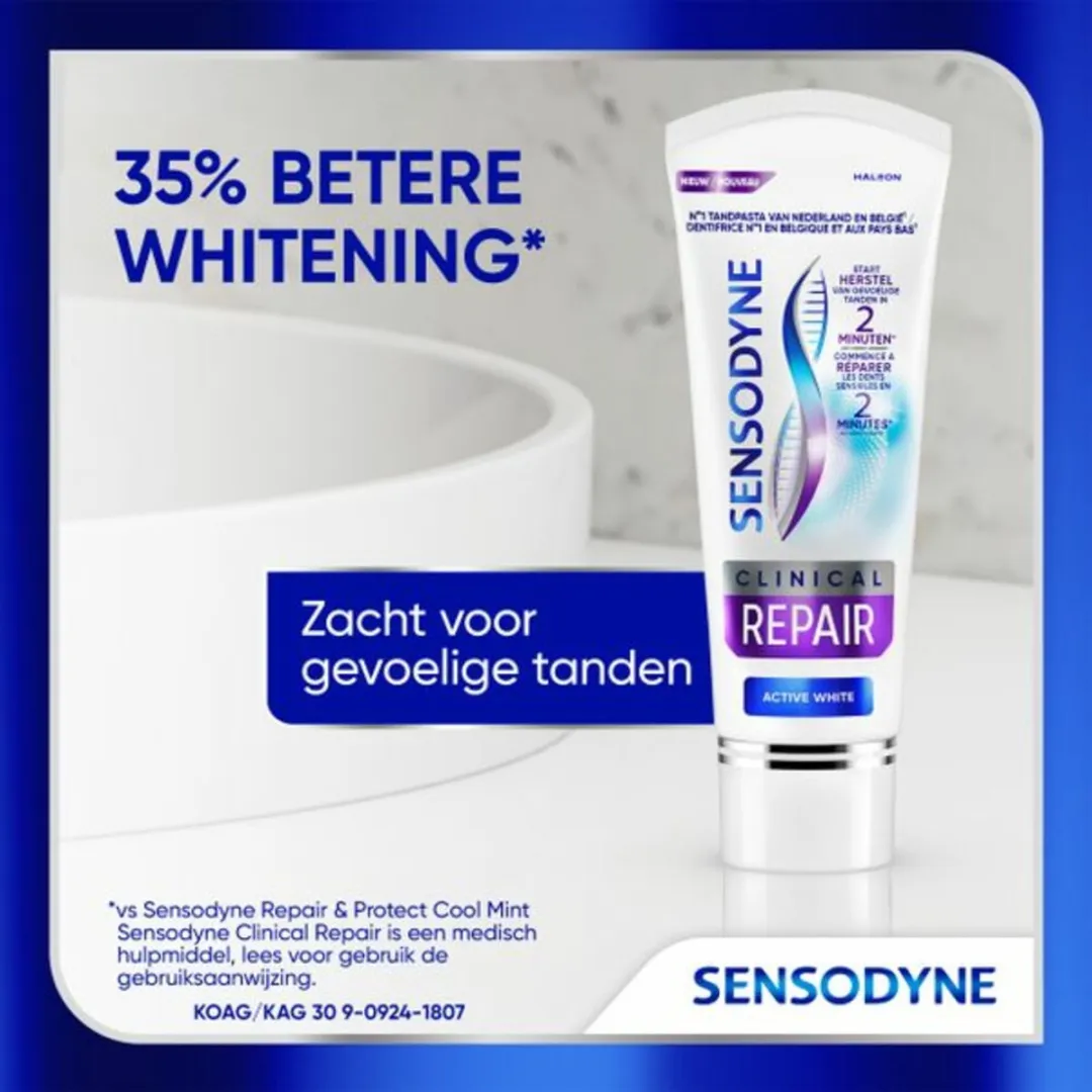 Sensodyne - Tandpasta - Clinical Repair - Active White - Tandglazuur Herstellen - 75 ml - 1 stuk