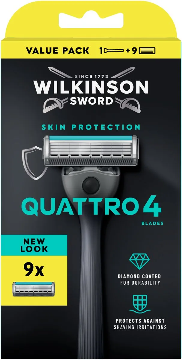 Wilkinson Sword Quattro Scheersysteem - 4 Mesjes Diamantcoating - 9 Stuks - afbeelding 6 van 6