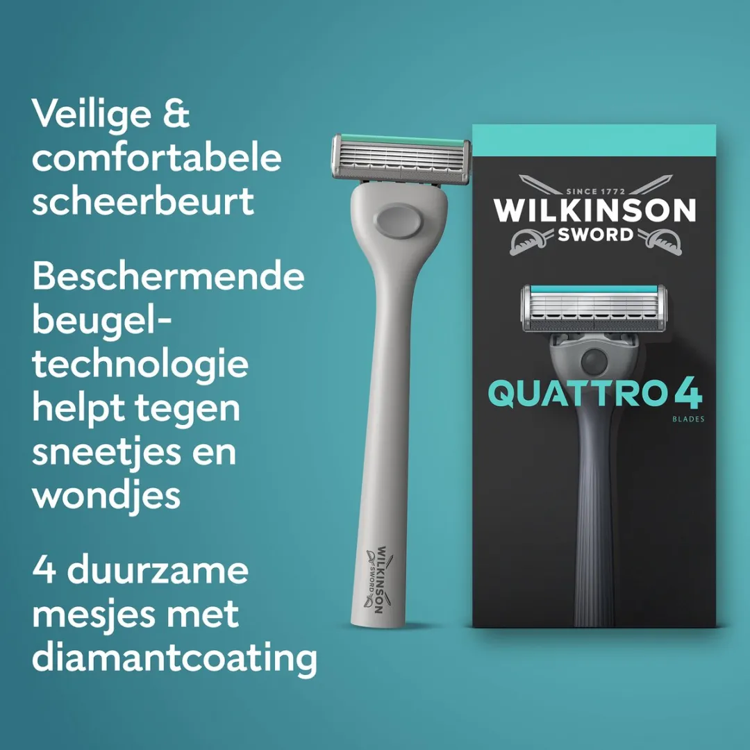 Wilkinson Sword Quattro Scheersysteem - 4 Mesjes Diamantcoating - 9 Stuks