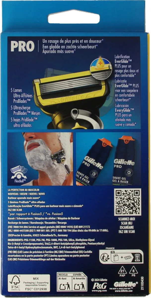 Gillette ProShield Scheermes - 5 Bladen - 2 Stuks - Geel