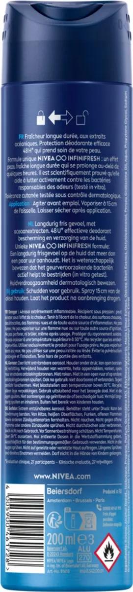 NIVEA MEN Fresh Active Deo Spray - 1200ml (6x200ml) - Aluminiumvrij