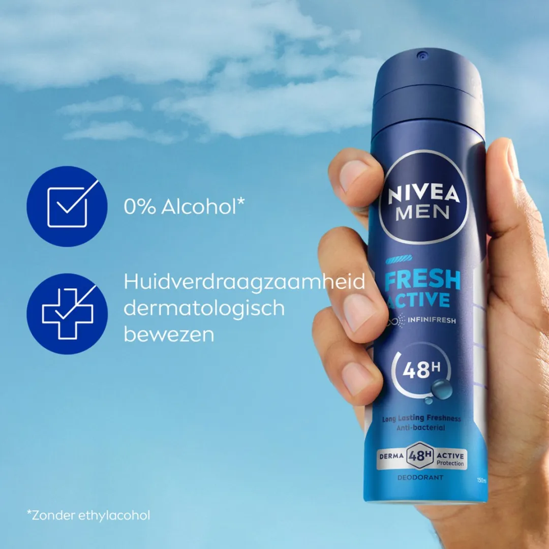 NIVEA MEN Fresh Active Deo Spray - 1200ml (6x200ml) - Aluminiumvrij