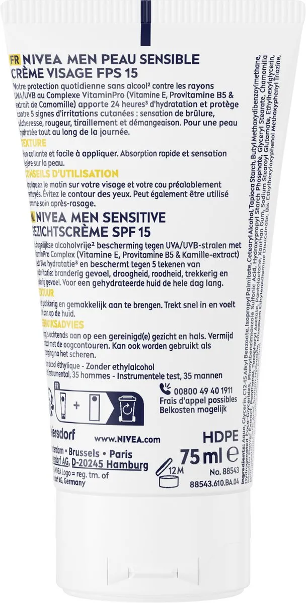 NIVEA MEN Sensitive Hydraterende Gezichtscrème SPF 15 75ml