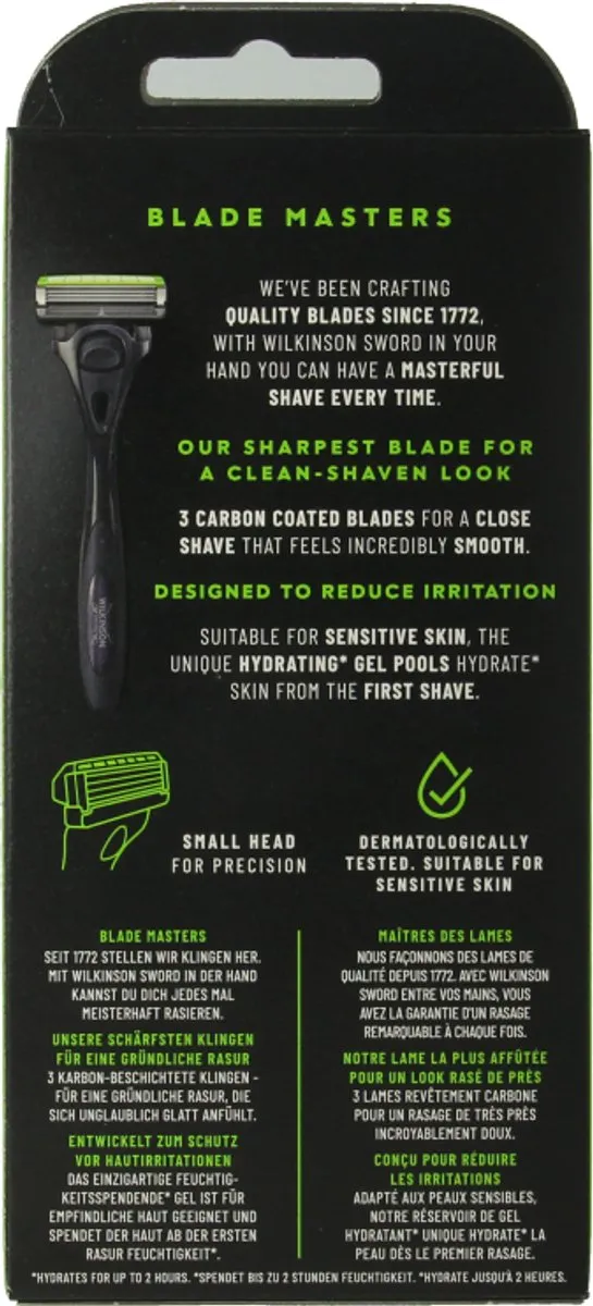 Wilkinson Sword Hydro 3 Skin Protection - 3 Mesjes - Groen/Zwart