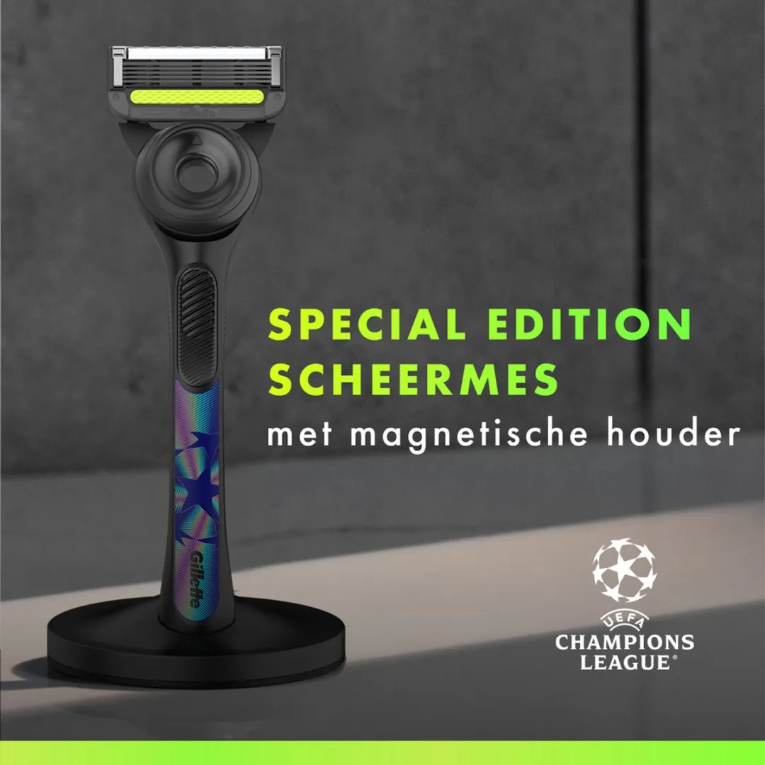 Gillette Labs Houder + 8 Scheermesjes UEFA Champions League - Zwart/Groen/Blauw