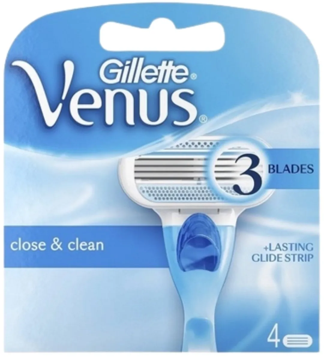 1 x Gillette - Venus - Close & Clean - Gladde scheerbeurt - 4 Navulscheermesjes- Scheermesjes Vrouwen - Glad Scheeren - Veilig Scheren - Beschermende Kussentjes - Soft Grip Handgreep