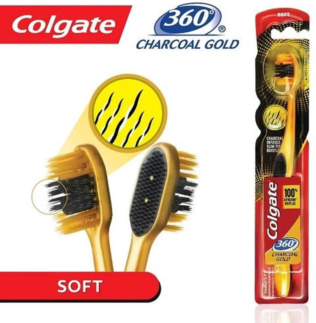 Colgate 360 Charcoal Gold Soft Tandenborstel - Zwart/Goud