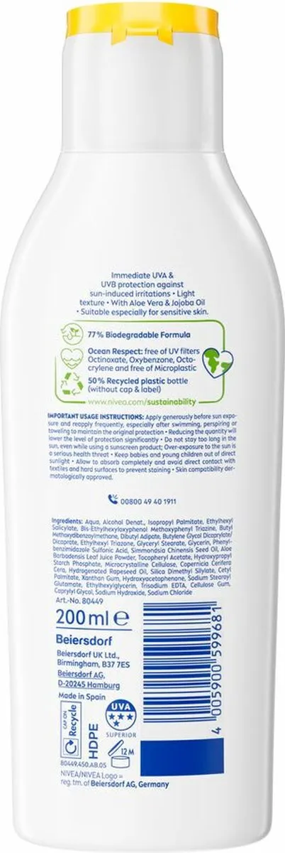 NIVEA SUN Sensitive Immediate Protect Zonnemelk SPF 30 - 200ml - afbeelding 6 van 6