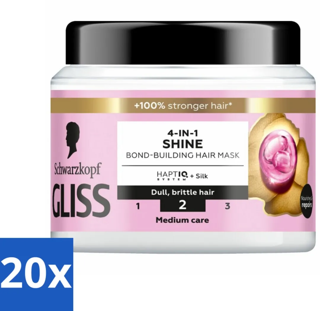 Gliss - Haarmasker - 4in-1 Hair Mask - Voor Zijdezacht en Glanzend Haar - 400 ml - Bulkverpakking - 20 stuks