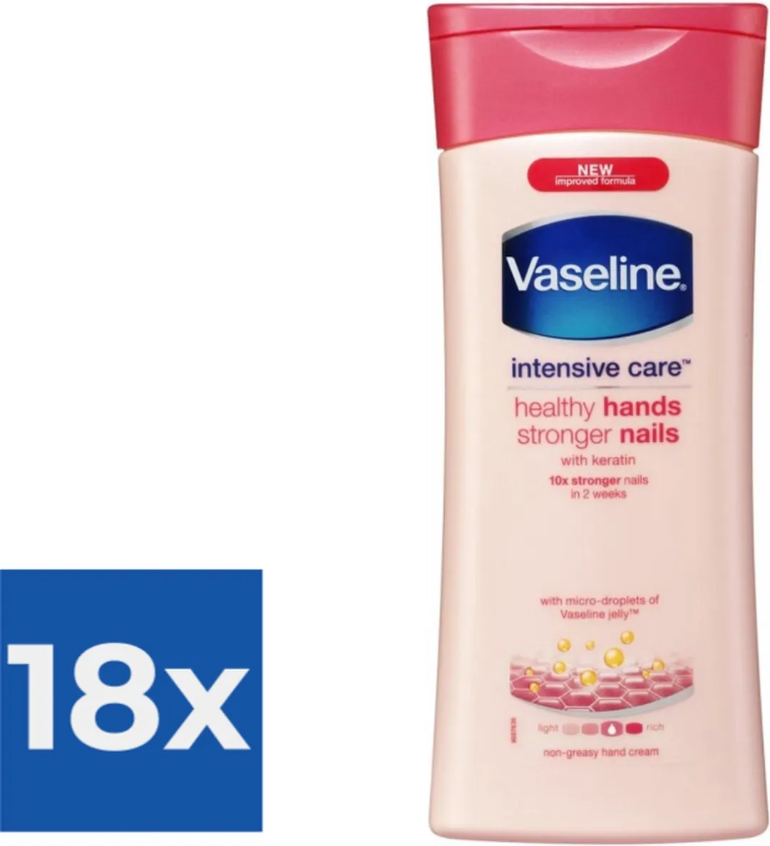Vaseline Handcreme - Healthy Hands & Stronger Nails - Voordeelverpakking 18 x 200 ml