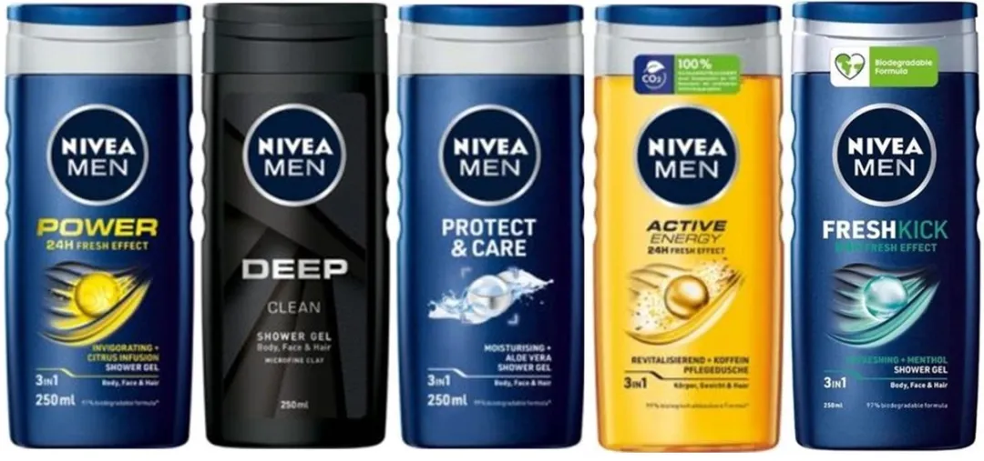 NIVEA MEN Douchegel Mixset 5x250ml - 5 Unieke Geuren