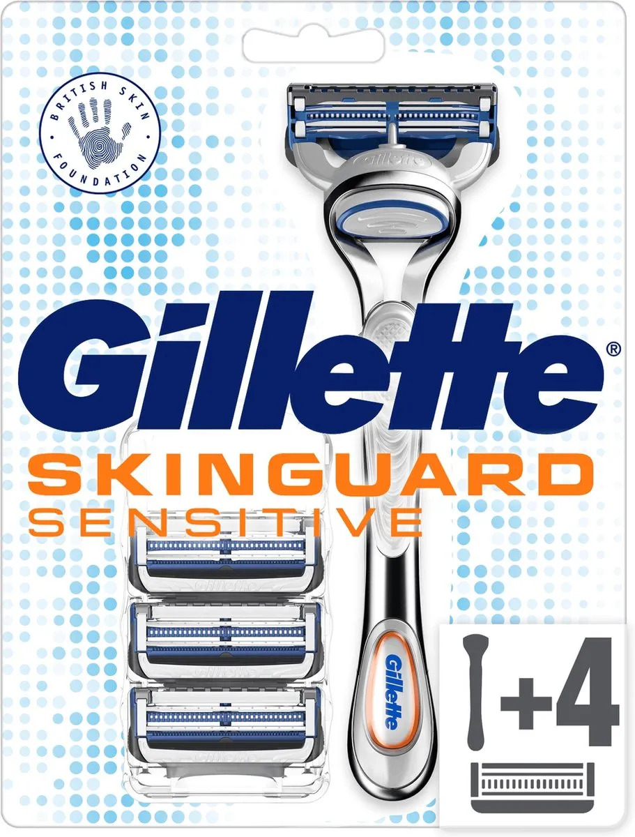 Gillette Skinguard Scheerhouder + 4 Scheermesjes Blauw/Zilver