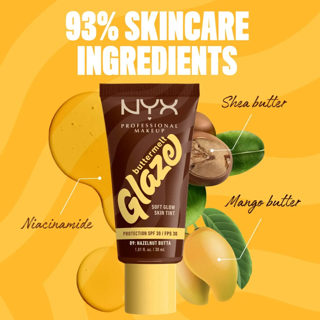NYX Buttermelt Glaze Foundation Hazelnut Butta 30ml - SPF 30