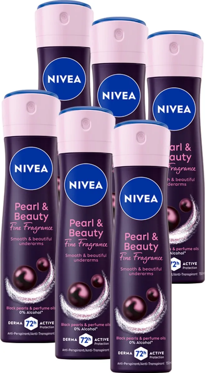 NIVEA Pearl & Beauty Black Anti-Transpirant Spray 6x150ml