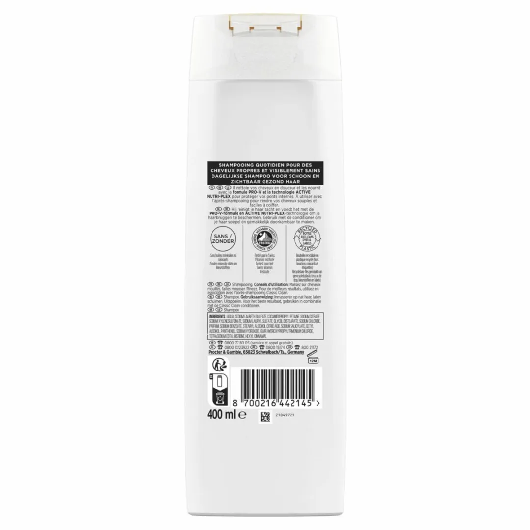 Pantene – Shampoo – Classic Clean – 400 ml - Voordeelverpakking - 6 stuks - Fris haar - Gezond haar