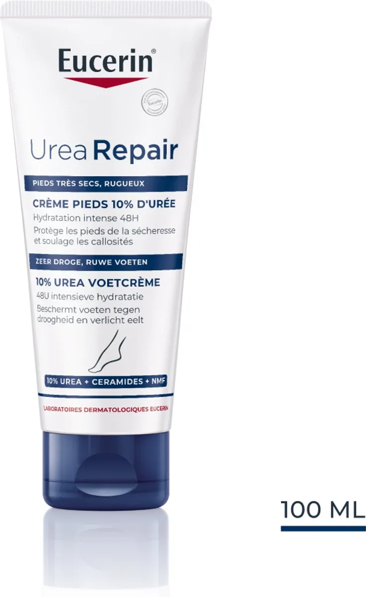 Eucerin UreaRepair Voetcrème 10% Urea - Ureum en Ceramiden Crème voor Zeer Droge en Ruwe Voeten - Ongeparfumeerd - 100ml