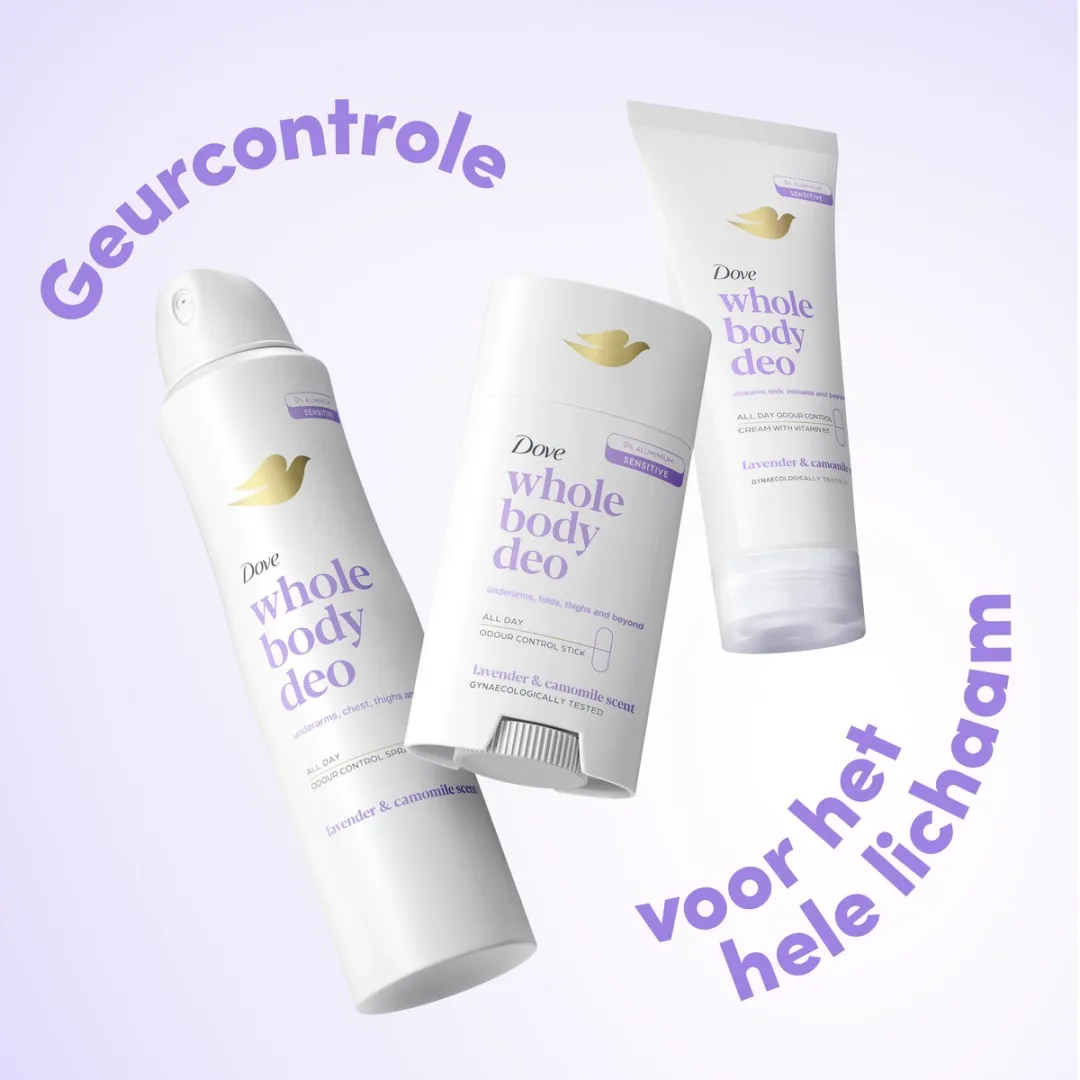 Dove Whole Body Deodorant Cream - Lavender & Camomile - de formule met frisse geur, voedende oliën en vitamine B3 bevat 0% aluminiumzouten - 6 x 75 ml
