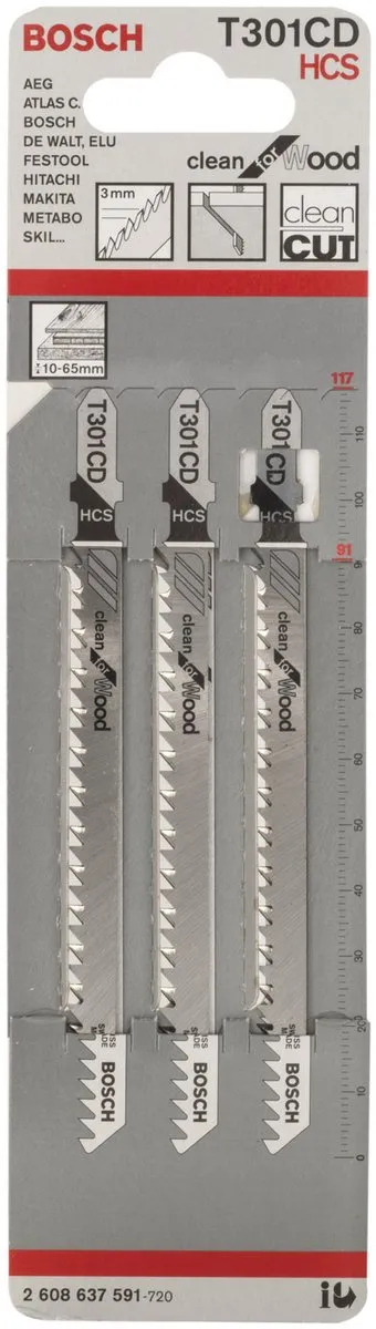 Bosch T 301 CD Clean Decoupeerzaagbladen Hout - 3 Stuks