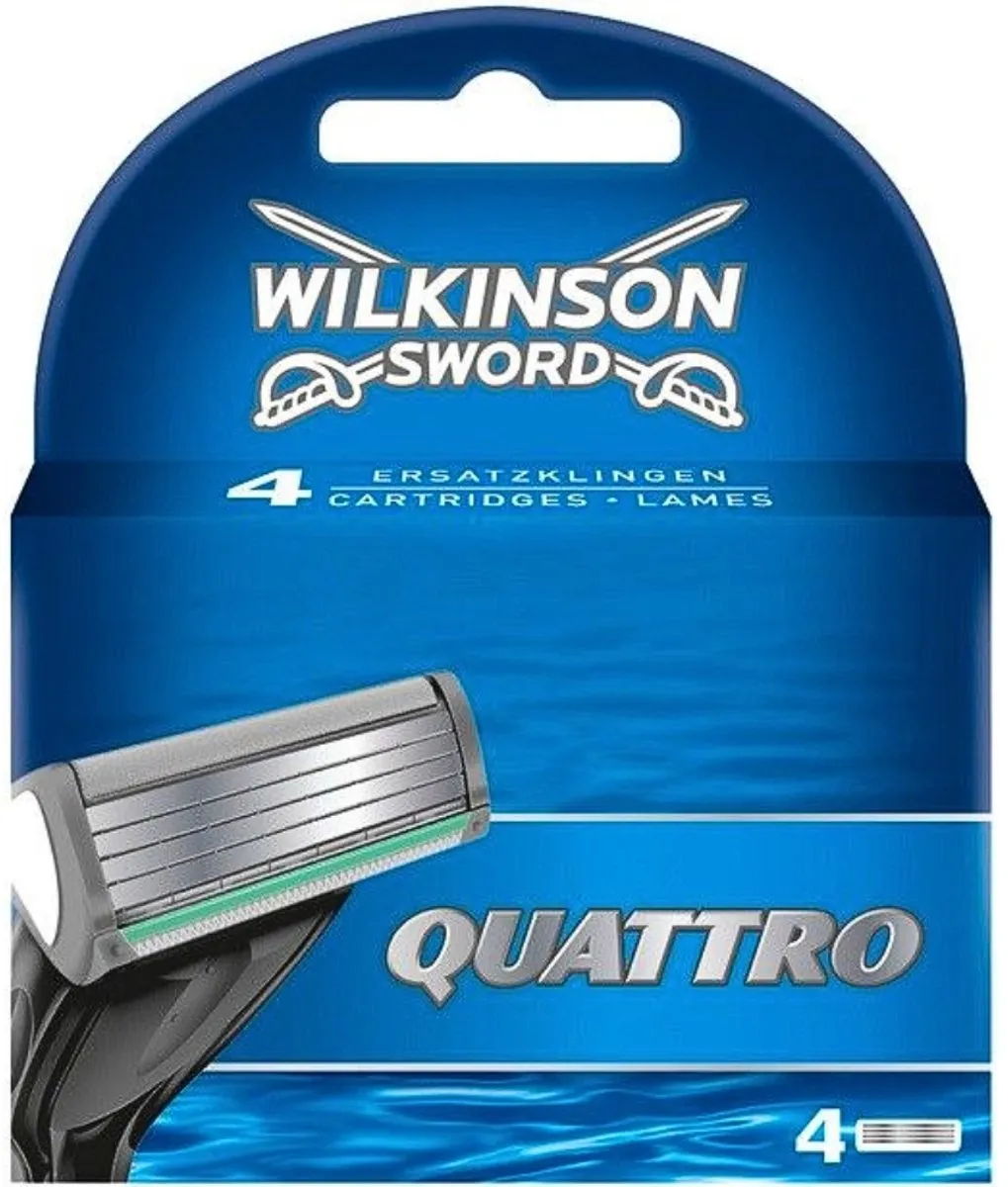 1 x Wilkinson - Navulmesjes Quattro - Met Precisietrimmer - 4 scheermesjes - Scheermesjes - Navulmesjes - Precisietrimmer - Titaniumcoating - Huidvriendelijk