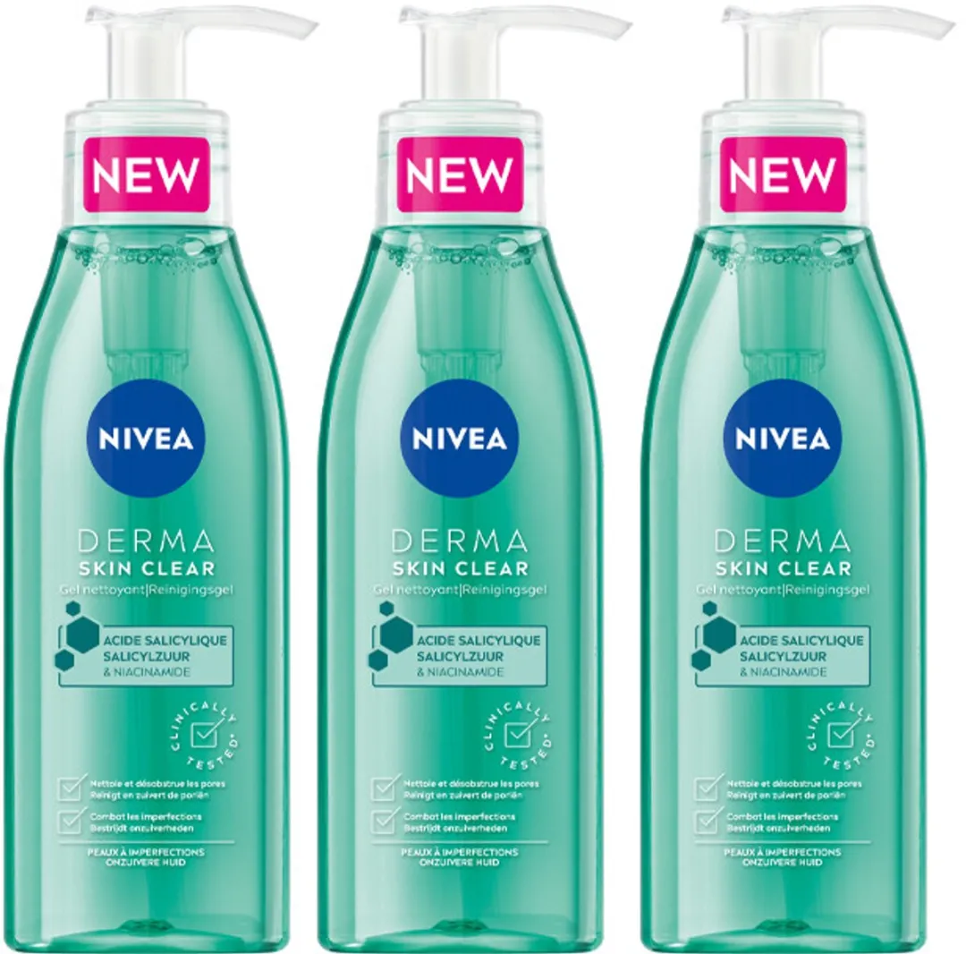 NIVEA Derma Skin Clear Reinigingsgel 3x150ml