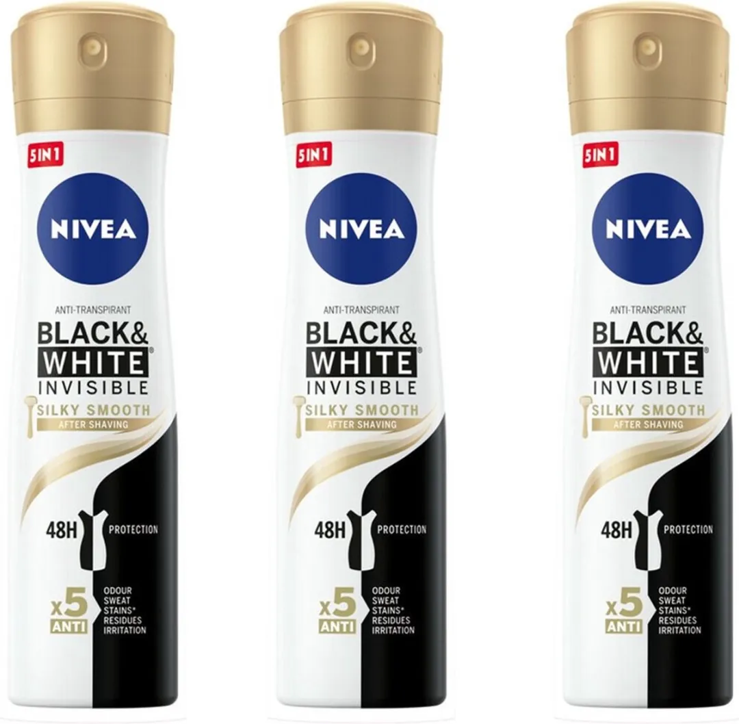 NIVEA Deo Spray Black & White Silky Smooth 3x150ml - afbeelding 6 van 6