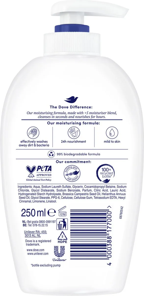 Dove Cream Wash Zeep Pomp - 6x250ml