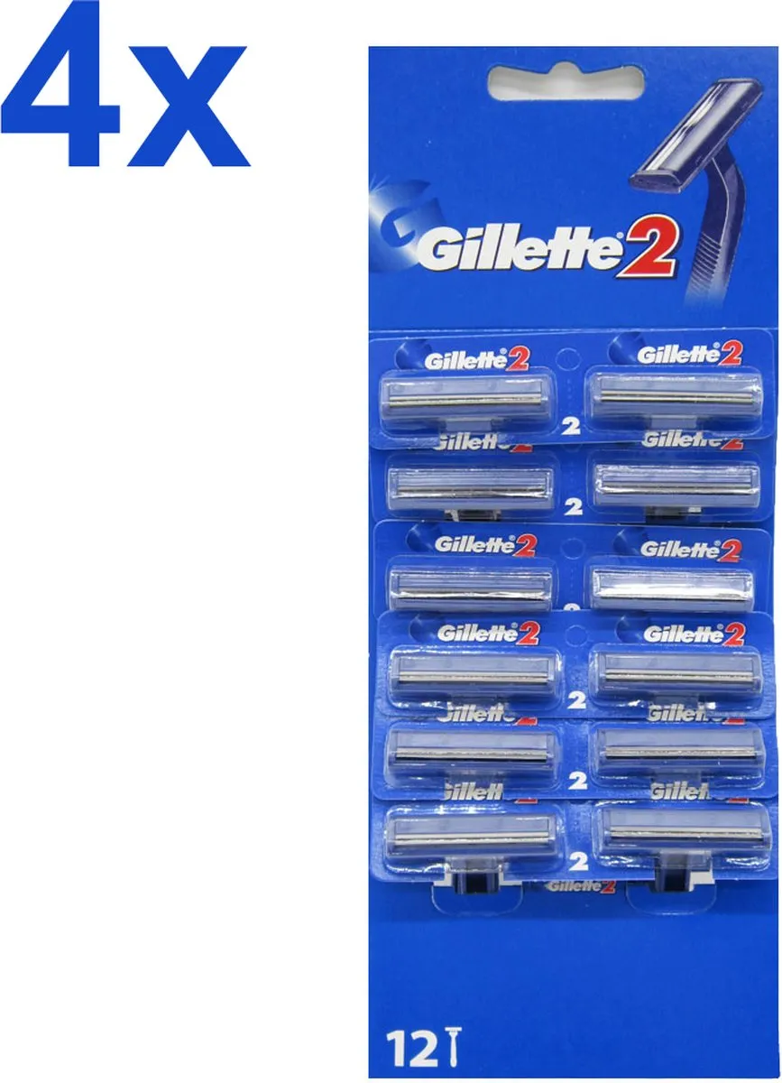 Gillette 2 Wegwerpscheermesjes - 48 Stuks (4x12) - Blauw