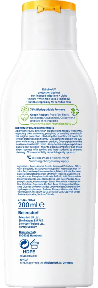 NIVEA SUN Sensitive Immediate Protect Zonnemelk SPF 30 - 200ml - afbeelding 6 van 6