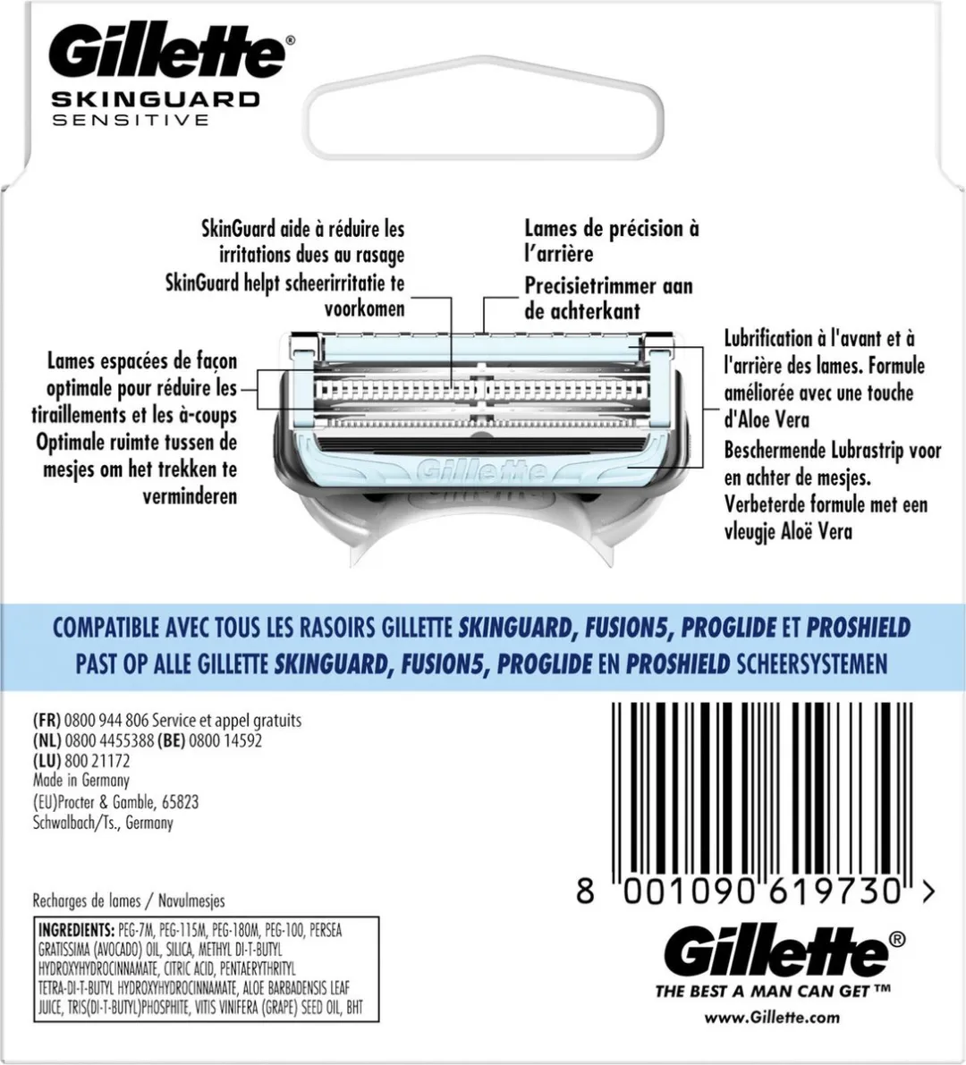 Gillette Skinguard Sensitive Aloe Vera X6 - 5 Bladen - Blauw