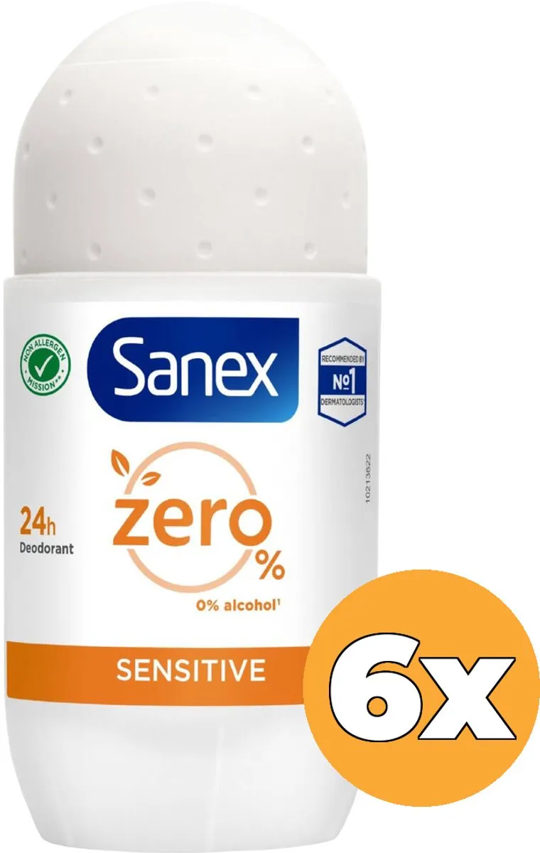 Sanex Deoroller Zero% Sensitive Skin 50ml - 6 Stuks