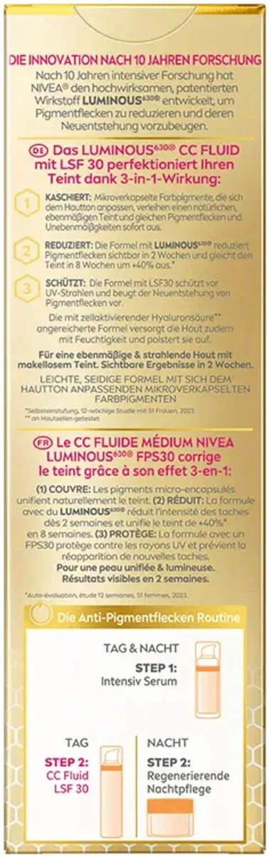NIVEA LUMINOUS630 CC Fluid Anti-Pigment Vlekken SPF 30 - 40ml
